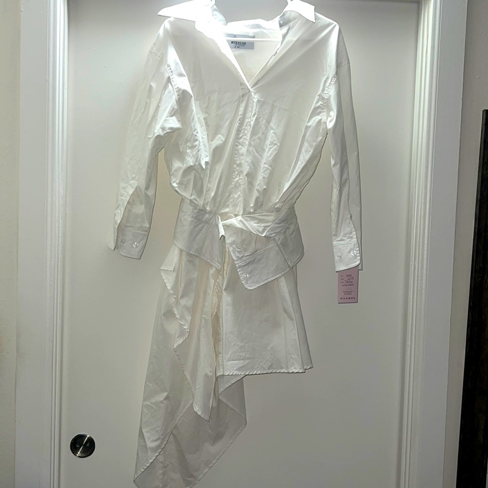 White Asymmetrical Off the Shoulder Dress